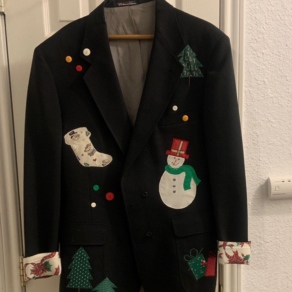 Holiday Black Blazer with Festive Accents